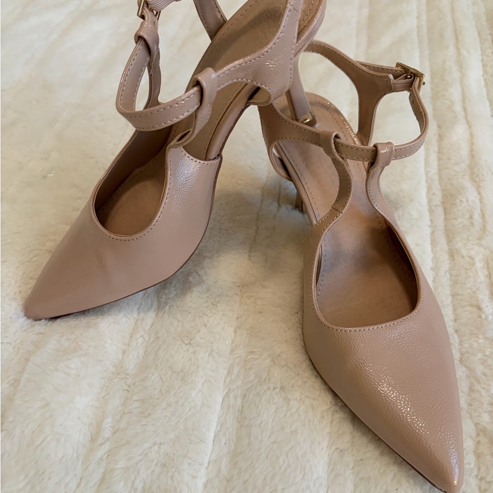 ZBY Beige Women's T-Strap Heels